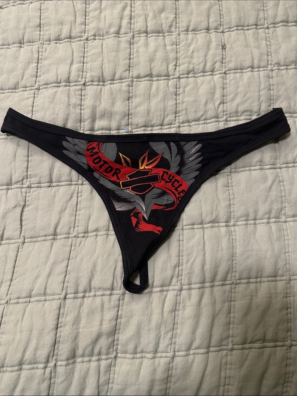Harley-Davidson Black Bikini Thong with Red & Gray Motorcycle Graphic